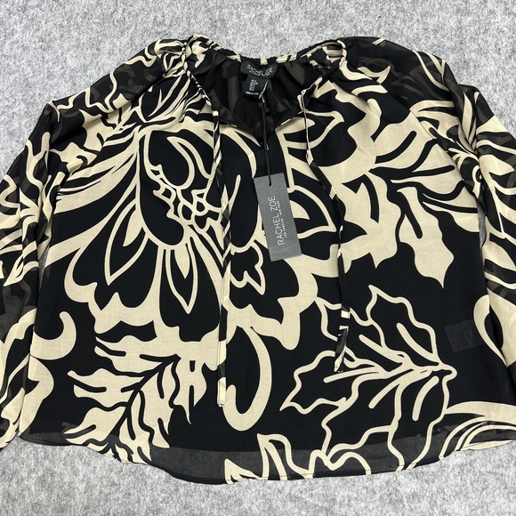Rachel Zoe Shirt Womens S Beige Floral Balloon Sleeve Chiffon Blouse Top Preppy - Picture 5 of 16